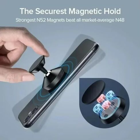 Magnetic Car Phone Holder 360 Degree Rotatable Metal Sticky Suction Cup Mount Universal Dashboard Bracket for Navigation (Black) in Kuwait
