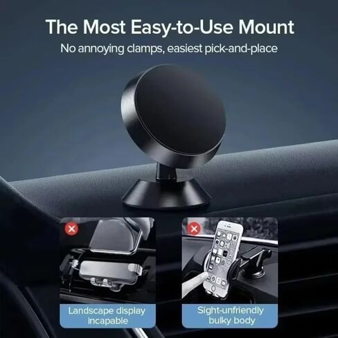 Magnetic Car Phone Holder 360 Degree Rotatable Metal Sticky Suction Cup Mount Universal Dashboard Bracket for Navigation (Black) in Kuwait