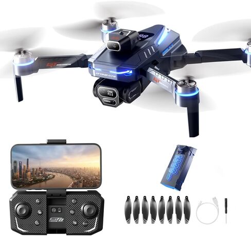 Foldable Drone for Adults, GT8 RC FPV Quadcopter with Triple HD Camera, 360° Intelligent Obstacle Avoidance, Optical Flow Hover Brushless Drone, LCD Screen Remote Control, Gesture Shooting Mini Aerial Photography Drone for Beginners Outdoor Travel in Kuwait