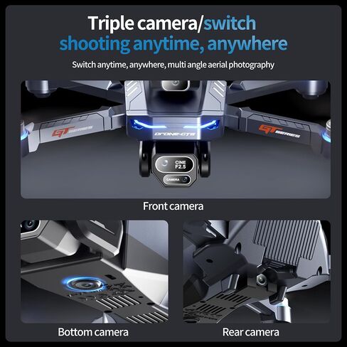 Foldable Drone for Adults, GT8 RC FPV Quadcopter with Triple HD Camera, 360° Intelligent Obstacle Avoidance, Optical Flow Hover Brushless Drone, LCD Screen Remote Control, Gesture Shooting Mini Aerial Photography Drone for Beginners Outdoor Travel in Kuwait