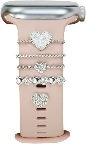 Women Decorative Watch Band Charms for Apple Watch 38mm 40mm 41mm 42mm 44mm 45mm 49mm,Love Heart Slide Ring Loops Silicone Smartwatch Strap Accessories ,Metal Charms for Iwatch Band Charms Series Ultra 8 7 6 5 4 3 2 se，for Samsung Galaxy Fitbit in Kuwait