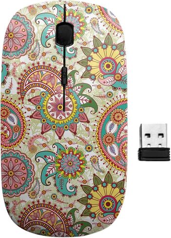 2.4GHz USB Wireless Mouse, Paisley Flowers Pattern, Ergonomic Slim Computer Mice for Kids in Kuwait