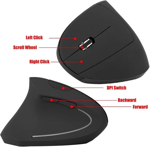 Mouse Vertical, Ergonomic Vertical Mouse Ergonomic Vertical Gaming Mouse Non Delay 2.4GHz Optical 1600DPI for Pc Laptop (Black) in Kuwait