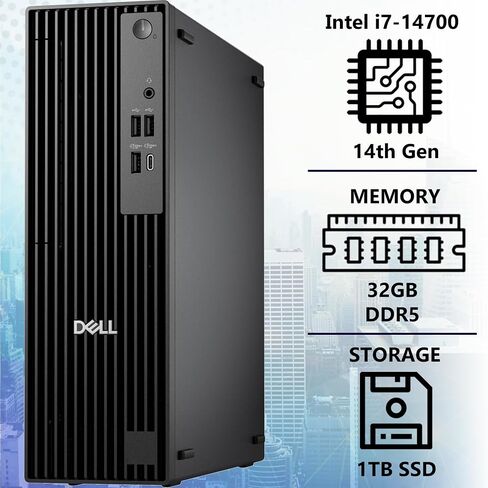 Dell Pro Slim QCS1250 Intel i7-14700, 32GB DDR5 RAM, 1TB SSD PCIe, RJ-45, DP Port, HDMI, Wired Keyboard & Mouse, Windows 11 Pro, Business Desktop - Black in Kuwait