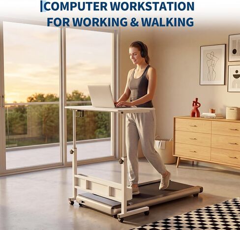 Adjustable Rolling Laptop Desk - Folding TV Tray Table for Couch Eating, Height Adjustable Tilt-Top Desk with Wheels & Storage Shelves for Home Office Living Room Bedroom - White in Kuwait