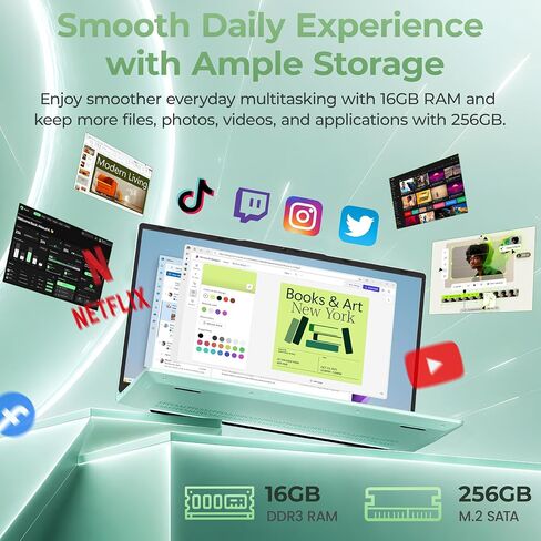 15.6 Inch Green Laptop Computer, 16GB RAM 256GB SSD, Core M3-7Y30 CPU in Kuwait