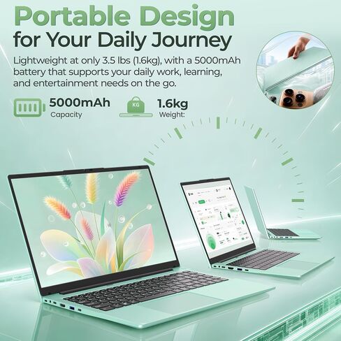 15.6 Inch Green Laptop Computer, 16GB RAM 256GB SSD, Core M3-7Y30 CPU in Kuwait