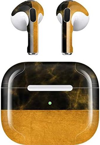 Skinit Decal Audio Skin Compatible with Apple AirPods (3rd Gen, 2021) - Skinit Originally Designed Black and Gold Split Marble Design in Kuwait