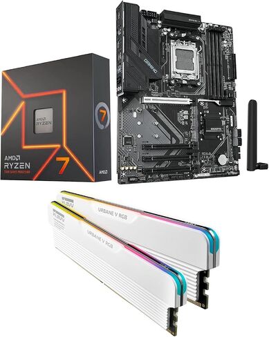 Micro Center CPU Motherboard Memory Combo: AMD Ryzen 7 7700X CPU Processor + GIGABYTE B850 Gaming Motherboard + KLEVV Urbane V RGB DDR5 32GB 6000MHz CL30 Ram Memory White in Kuwait