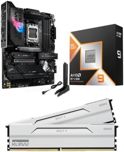 Micro Center CPU Motherboard Memory Combo: AMD Ryzen 9 9950X3D CPU Processor + ASUS ROG Strix X870E-E R2 Gaming WiFi Motherboard + KLEVV Bolt V DDR5 32GB (2x16GB) 6400MHz CL30 Ram Memory White in Kuwait