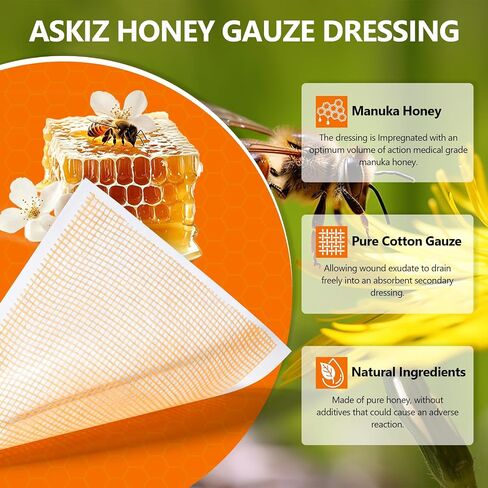 10 Pack Honey Wound Dressing,4'' x 4''Manuka Honey Gauze Dressing,Non-Stick in Kuwait