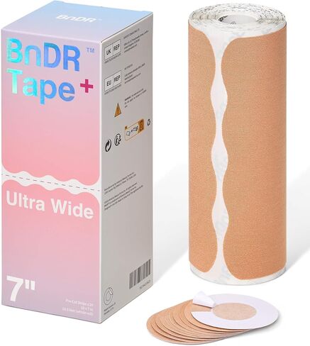 Pro Pre-Cut Synthetic Chest Binding Tape with Nipple Covers for FTM Transgender, Extra Wide, 7in, 20 Strips (Beige) in Kuwait