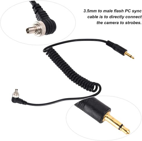 Asixxsix Universal Camera Flash Coiled Cable, 3.5mm to PC Male Sync Cord, in Kuwait
