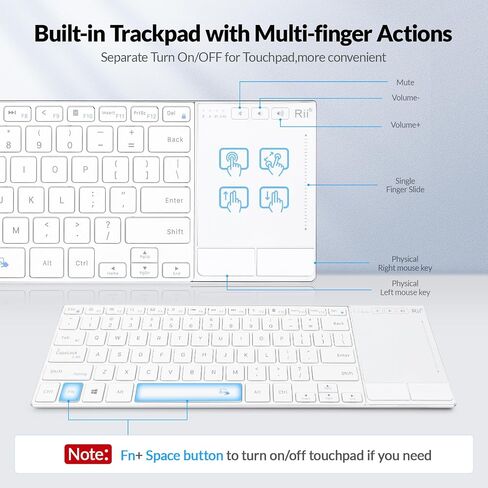 Rii 2.4G Wireless and Bluetooth Touch TV Keyboard with Media Control-White in Saudi Arabia