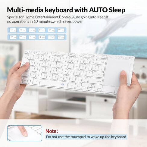 Rii 2.4G Wireless and Bluetooth Touch TV Keyboard with Media Control-White in Saudi Arabia