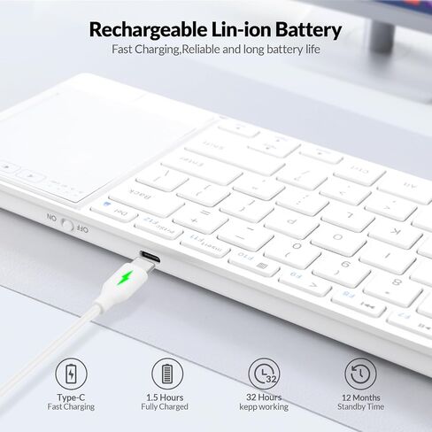 Rii 2.4G Wireless and Bluetooth Touch TV Keyboard with Media Control-White in Saudi Arabia