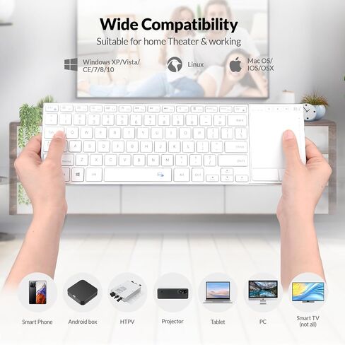 Rii 2.4G Wireless and Bluetooth Touch TV Keyboard with Media Control-White in Saudi Arabia
