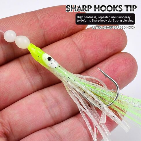 6pcs Glow-in-the-Dark Squid Fishing Lures, Artificial Soft Baits with Silicone Tentacles, Saltwater Bait Rigs with Sharp Barbed Hooks & Swivels for Bass Mackerel Snapper in Kuwait