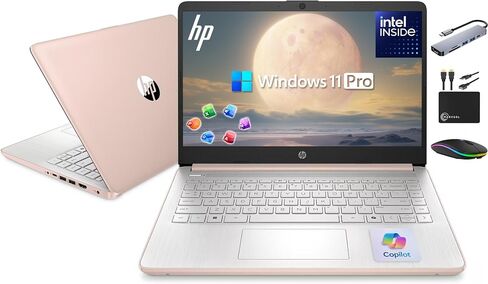 HP 14" Laptop Ultrabook 2026 Business Student Computer with MS Office & Copilot AI, Intel CPU Upto 2.8GHz, 8GB RAM, 628GB Storage (128GB SSD+500GB Ext), Wi-Fi 6, MarxsolAccessory, Win 11 Pro, RoseGold in Kuwait