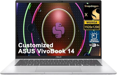iCarp Customized Laptop Made with ASUS VivoBook 14 Laptop 14" WUXGA Anti-glare Snapdragon X 8-core (45 AI TOPS) 16GB RAM 512GB/1TB/2TB SSD Backlit USB4 For Creator Designer Business Professional Win11 in Kuwait