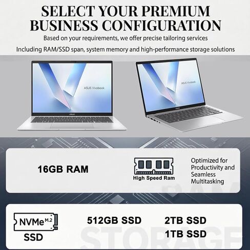 iCarp Customized Laptop Made with ASUS VivoBook 14 Laptop 14" WUXGA Anti-glare Snapdragon X 8-core (45 AI TOPS) 16GB RAM 512GB/1TB/2TB SSD Backlit USB4 For Creator Designer Business Professional Win11 in Kuwait