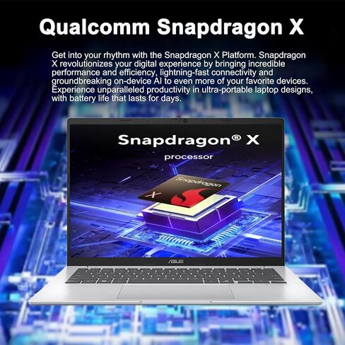 iCarp Customized Laptop Made with ASUS VivoBook 14 Laptop 14" WUXGA Anti-glare Snapdragon X 8-core (45 AI TOPS) 16GB RAM 512GB/1TB/2TB SSD Backlit USB4 For Creator Designer Business Professional Win11 in Kuwait
