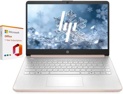 HP 14" Business & Student Laptop with 1-Year Office 365 & Copilot AI, 640GB Storage (128GB UFS+512GB PLUSERA Docking Set), 4GB RAM, Quad-Core Intel Processor, Windows 11 Home, Rose Gold in Kuwait
