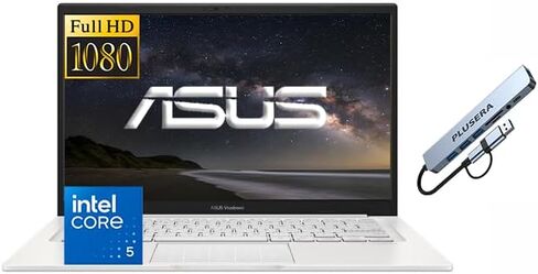 كمبيوتر محمول ASUS Vivobook مقاس 14 بوصة FHD للأعمال والطلاب، معالج Intel Core 5 120U 10 النواة، ذاكرة الوصول العشوائي 12 جيجابايت، 1 تيرابايت SSD، Windows 11، موزع PLUSERA 8 في 1 متضمن، أزرق هادئ in Kuwait