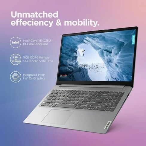 Lenovo 15.6 Inch Student Laptop | Intel Core i5-1235U, 10-Core CPU | 16GB RAM, 512GB SSD | WiFi 6 | Privacy Shutter | 720p Webcam | Anti-Glare | Intel Iris Xe Graphic | Windows 11 | Cloud Grey in Kuwait