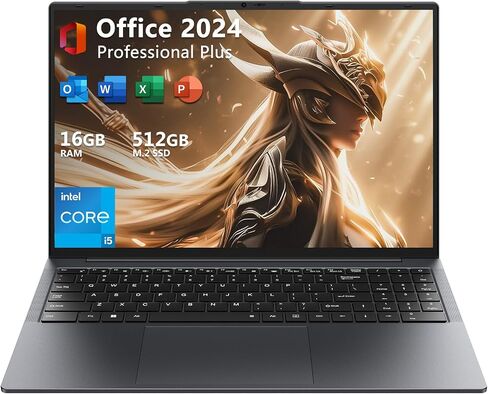 EYY Core i5 Laptop Computer Up to 3.6GHz, 16" 16GB RAM 512GB SSD laptops, FHD 1920 * 1200, 100% sRGB, Office Suite, Notebook with USB A, HDMI, WiFi 5 BT5.0, Backlit Keyboard in Kuwait