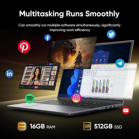 EYY Core i5 Laptop Computer Up to 3.6GHz, 16" 16GB RAM 512GB SSD laptops, FHD 1920 * 1200, 100% sRGB, Office Suite, Notebook with USB A, HDMI, WiFi 5 BT5.0, Backlit Keyboard in Kuwait
