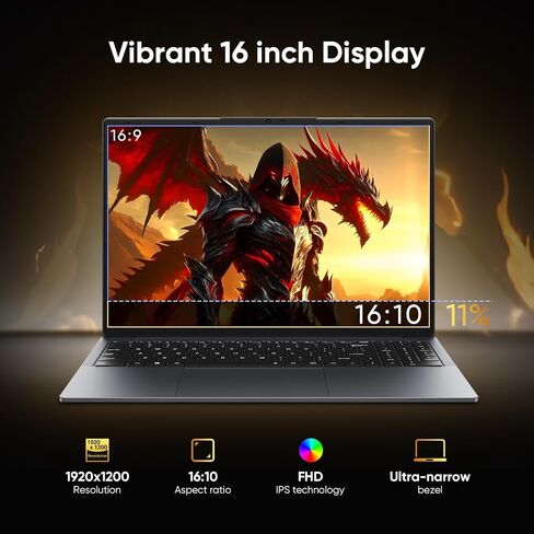 EYY Core i5 Laptop Computer Up to 3.6GHz, 16" 16GB RAM 512GB SSD laptops, FHD 1920 * 1200, 100% sRGB, Office Suite, Notebook with USB A, HDMI, WiFi 5 BT5.0, Backlit Keyboard in Kuwait