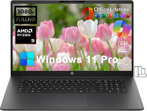 HP OmniBook 3 17.3" FHD AI Copilot Business Laptop, Windows 11 Pro, Free Lifetime Microsoft Office, AMD Ryzen 3 30, 8GB DDR5 RAM 512GB SSD, AMD Radeon 610 Graphics, Backlit KB, Bluetooth 5.4, Wi-Fi 6 in Kuwait