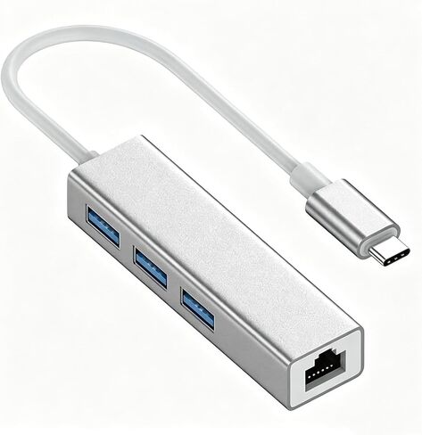 USB-C to Ethernet Adapter RJ45 Compatible with MacBook Air/Pro, iMac, Acer, Lenovo, Asus, HP, Samsung, Huawei and More - USB Type-C - 1000 Mbps 3 USB Multiports Hub 3.0 Ultra Slim - Silver in Kuwait