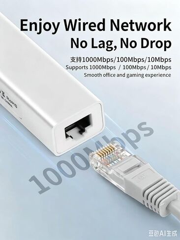 USB-C to Ethernet Adapter RJ45 Compatible with MacBook Air/Pro, iMac, Acer, Lenovo, Asus, HP, Samsung, Huawei and More - USB Type-C - 1000 Mbps 3 USB Multiports Hub 3.0 Ultra Slim - Silver in Kuwait