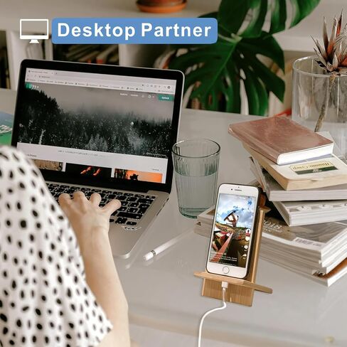 Natural Nan Bamboo Foldable Phone Stand, Detachable Adjustable Desktop Phone Holder, Lightweight Portable Cell Phone Tablet Stand for Home Office School Desk Organization in Kuwait
