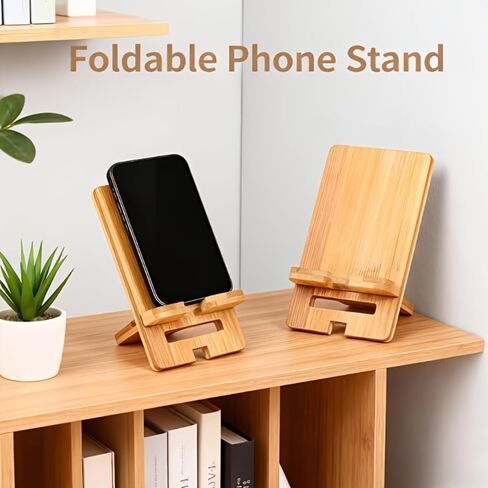Natural Nan Bamboo Foldable Phone Stand, Detachable Adjustable Desktop Phone Holder, Lightweight Portable Cell Phone Tablet Stand for Home Office School Desk Organization in Kuwait