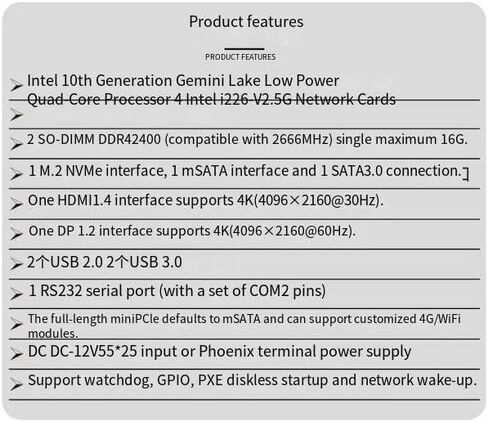 Firewall Micro Appliance/Fanless Mini PC with 4 * I226 2.5G LAN,Industrial Mini PC Celeron J4125,2*DDR4,Desktop Computer 4K HD Display,2*USB3.0,M.2 Nvme/mSATA/SATA3.0,RS232 COM,NO RAM NO SSD in Kuwait