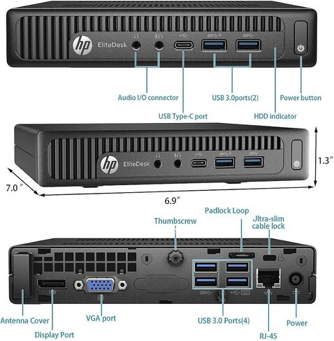 HP Mini PC EliteDesk 800 G2 Micro Desktop, Intel Core i3-6100, 32GB DDR4 RAM, 1TB SSD, Built-in Intel AX200 WiFi 6 + Bluetooth, Wireless Keyboard and Mouse, Windows 11 Pro (Renewed) in Kuwait