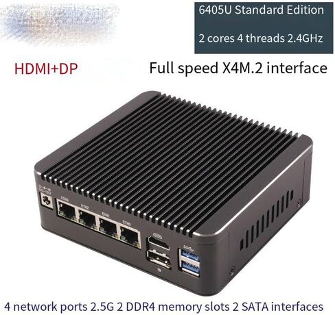 Small Form PC Office Home Business/Desktop Computer Pentium 6405U Processor NO RAM NO PCIE3.0x4 SSD,Fanless Mini PC with Quad 2.5G LAN ,Support 4K Triple Display/HDMI+DP+Type-C/2 SATA3.0/WiFi/5G in Kuwait