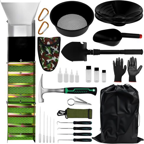 Complete Gold Panning Kits with 50" Folding Gold Sluice Box,Gold Mining Kits Include Gold Pan, Gold Classifier, Gold Prospecting Equipment,Gold Mining Accessories for Outdoor Treasure Hunting in Kuwait