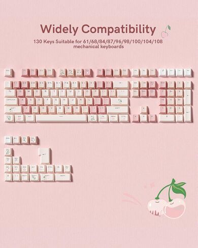 130 Keys PBT Keycaps Cherry Profile Custom Shine Through Key caps, Dye Sublimation Pink Cute Keycaps Set for 61/68/84/87/100/104/108 Mechanical Keyboards in Kuwait
