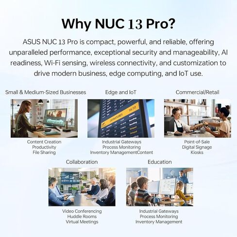 ASUS NUC 13 Pro Tall Business Mini Desktop Computer 13th Intel Core i5 (Up to 4.6GHz), 16GB RAM, 1TB SSD PCIe, HDMI 2.1, 2 Thunderbolt, Wi-Fi 6E, Bluetooth 5.3, Ultra-Quiet Design, Windows 11 Pro in Kuwait