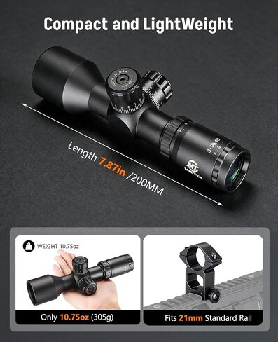 Midten 3-9x40 Compact Rifle Scope for .22 Caliber, Crosshair Reticle, Locking Turret, Zero Reset, SFP Scope with 21mm Scope Rings, 1 inch Tube in Kuwait