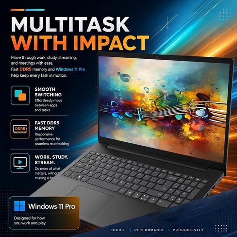 Lenovo 2026 V15 Slim Laptop | 15.6" Anti-Glare FHD Display | Intel Powerful Quad-Core Processor | 16GB DDR5 RAM | 512GB SSD | Wi-Fi 6 | RJ45 Ethernet | Long Battery Life | Win 11 Pro | MS 365 Web in Saudi Arabia