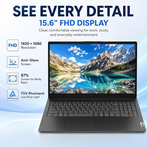 Lenovo 2026 V15 Slim Laptop | 15.6" Anti-Glare FHD Display | Intel Powerful Quad-Core Processor | 16GB DDR5 RAM | 512GB SSD | Wi-Fi 6 | RJ45 Ethernet | Long Battery Life | Win 11 Pro | MS 365 Web in Saudi Arabia