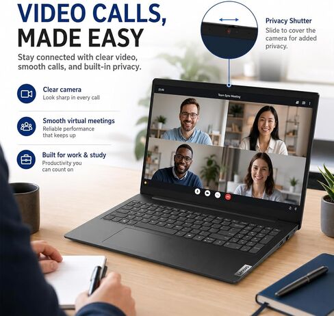 Lenovo 2026 V15 Slim Laptop | 15.6" Anti-Glare FHD Display | Intel Powerful Quad-Core Processor | 16GB DDR5 RAM | 512GB SSD | Wi-Fi 6 | RJ45 Ethernet | Long Battery Life | Win 11 Pro | MS 365 Web in Saudi Arabia