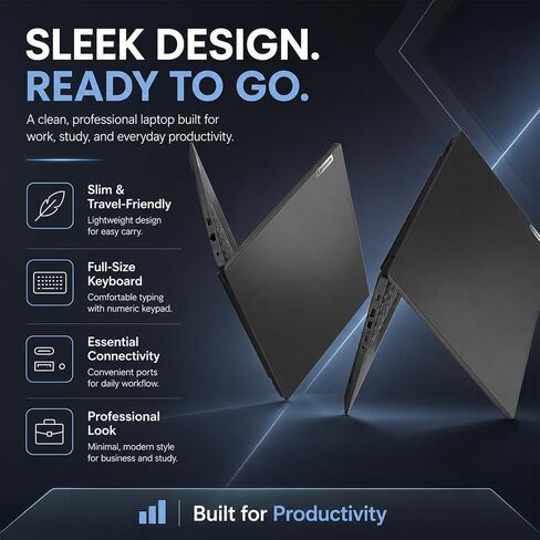 Lenovo 2026 V15 Slim Laptop | 15.6" Anti-Glare FHD Display | Intel Powerful Quad-Core Processor | 16GB DDR5 RAM | 512GB SSD | Wi-Fi 6 | RJ45 Ethernet | Long Battery Life | Win 11 Pro | MS 365 Web in Saudi Arabia