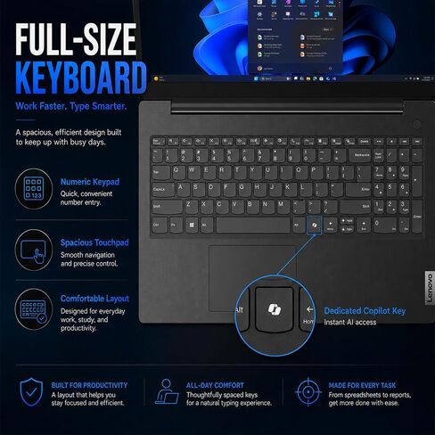 Lenovo 2026 V15 Slim Laptop | 15.6" Anti-Glare FHD Display | Intel Powerful Quad-Core Processor | 16GB DDR5 RAM | 512GB SSD | Wi-Fi 6 | RJ45 Ethernet | Long Battery Life | Win 11 Pro | MS 365 Web in Saudi Arabia