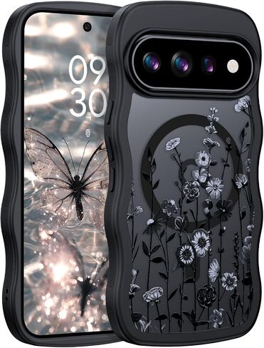 GUAGUA for Google Pixel 10a Case, Magnetic Cases Cute Flower Pattern Wavy Edge Full Camera Protection Anti-Slip Bumper Women Girls Boys Slim Protective Phone Case for Google Pixel 10A 6.3'', Brown in Kuwait